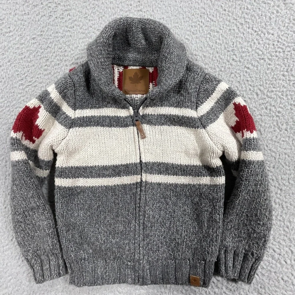 Canadiana Sweater Unisex Kids XS Gray Canada Ski‎ Full Zip Graphic High Neck
